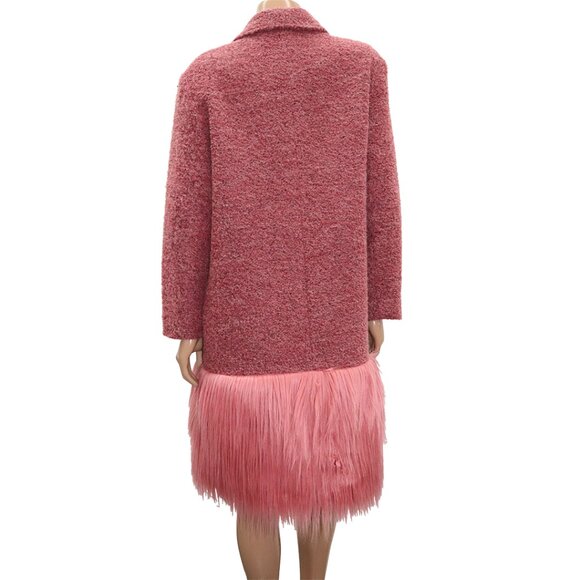 Pink Sherpa Teddy Faux Fur Hem Trench Coat S/M - Picture 6 of 6
